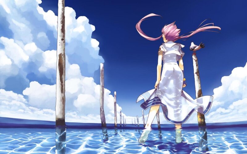 Pink-haired Girl in Water — Blue