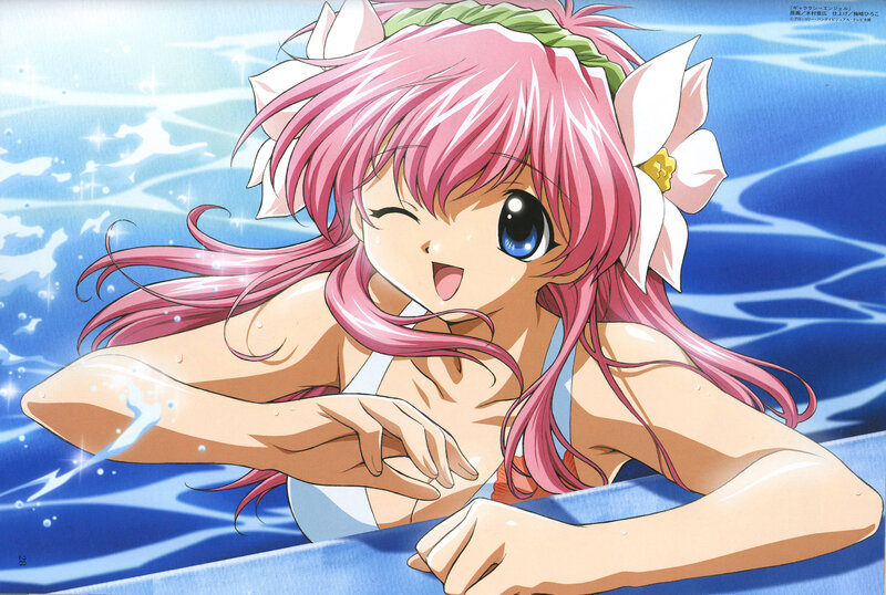 Pink-haired girl in water