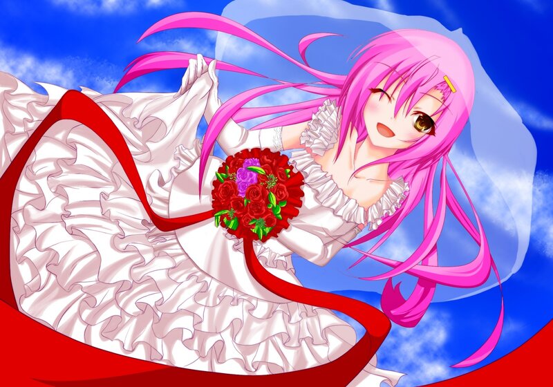 Pink-haired Girl in Wedding Dress