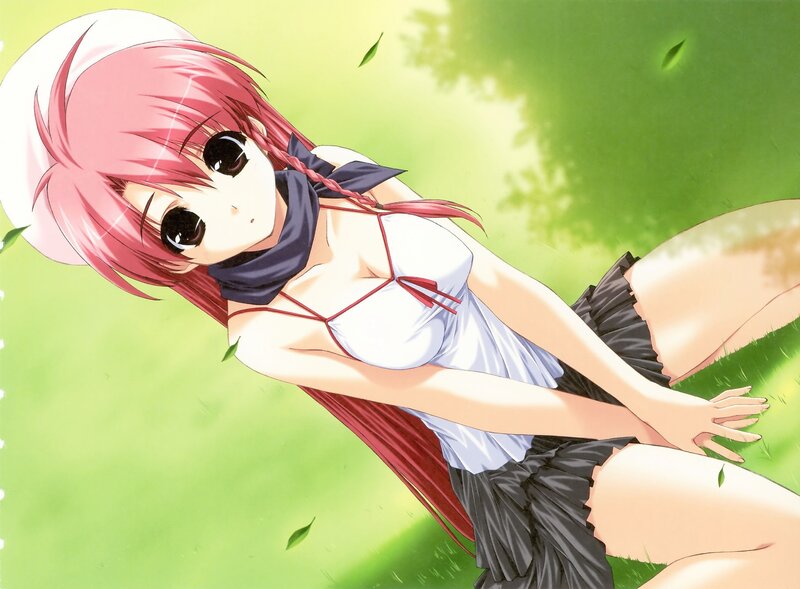 pink-haired girl in white dress