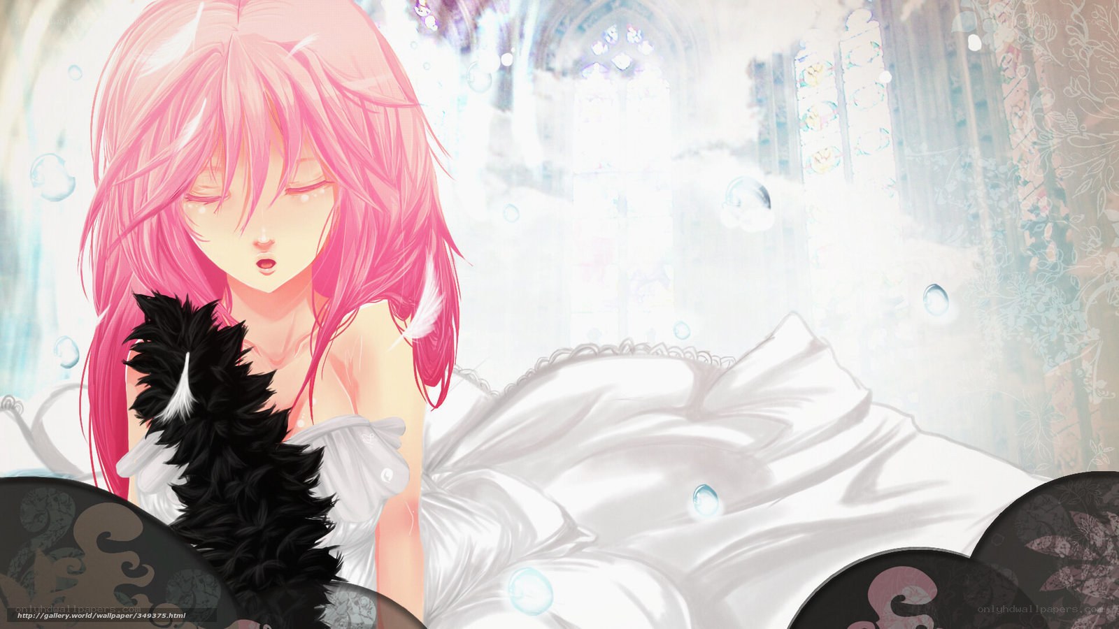 pink-haired girl in white dress