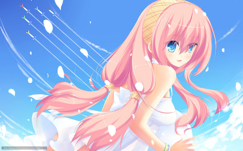 Pink-haired girl in white dress