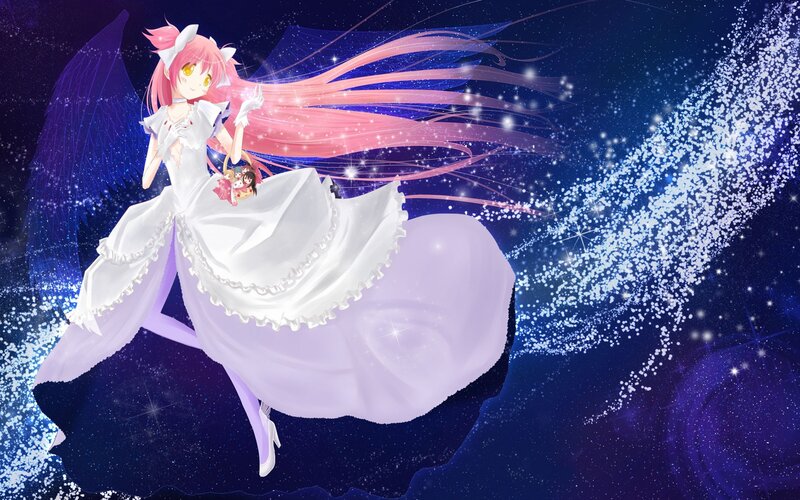 Pink-haired Girl in White Dress — Magical, Night