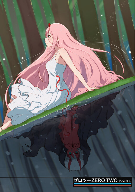 Pink-haired Girl in White Dress — Pink, Serene