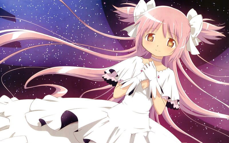 Pink-haired Girl in White Dress — Purple, Serene