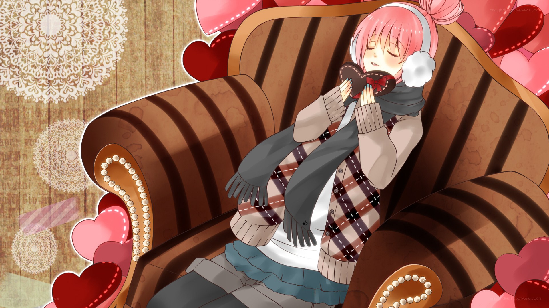 pink-haired girl in winter clothes