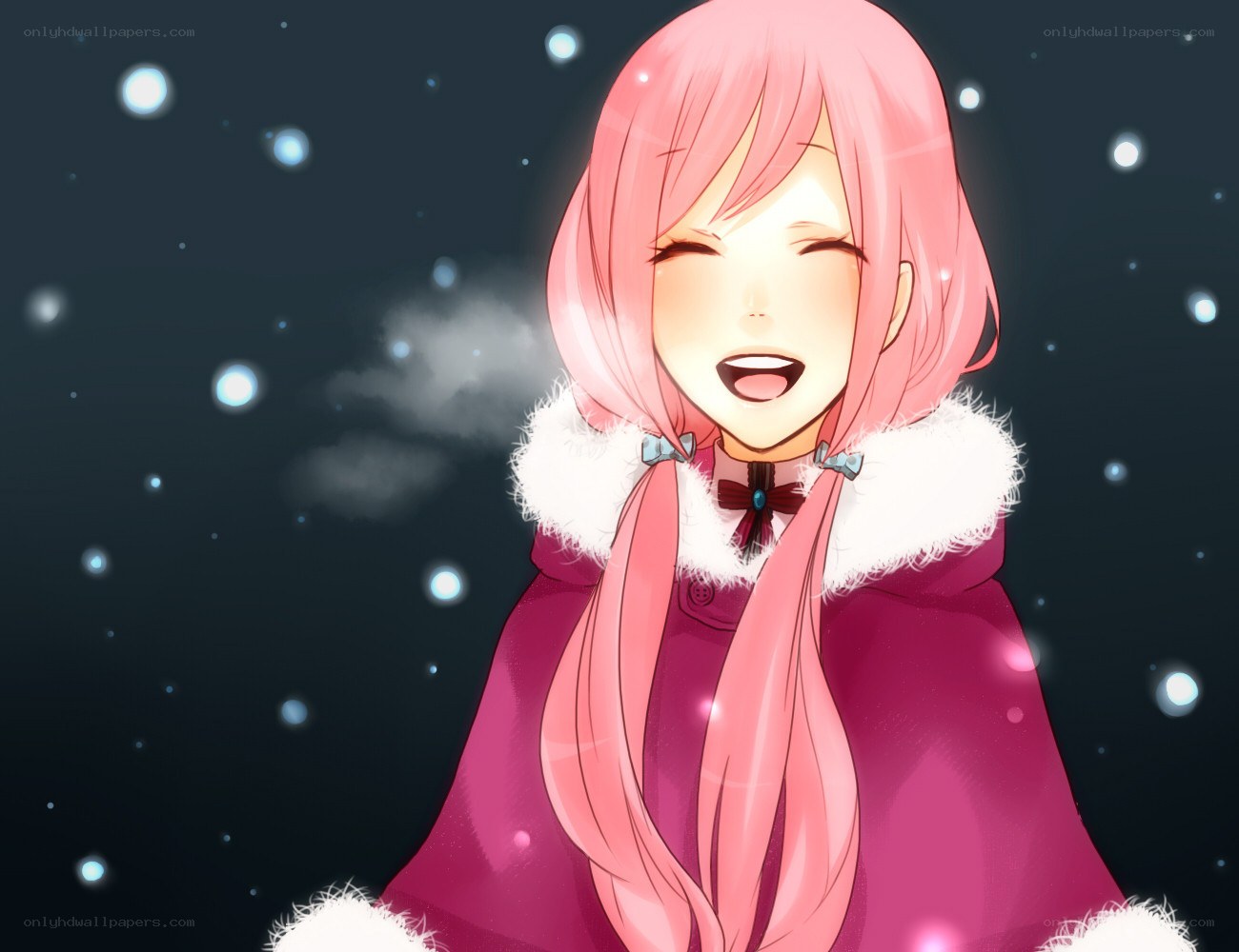 pink-haired girl in winter coat
