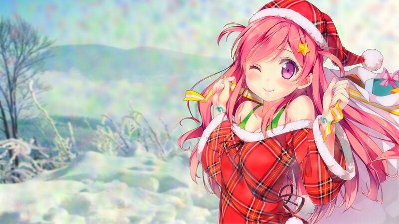 Pink-haired Girl in Winter — Red, Festive