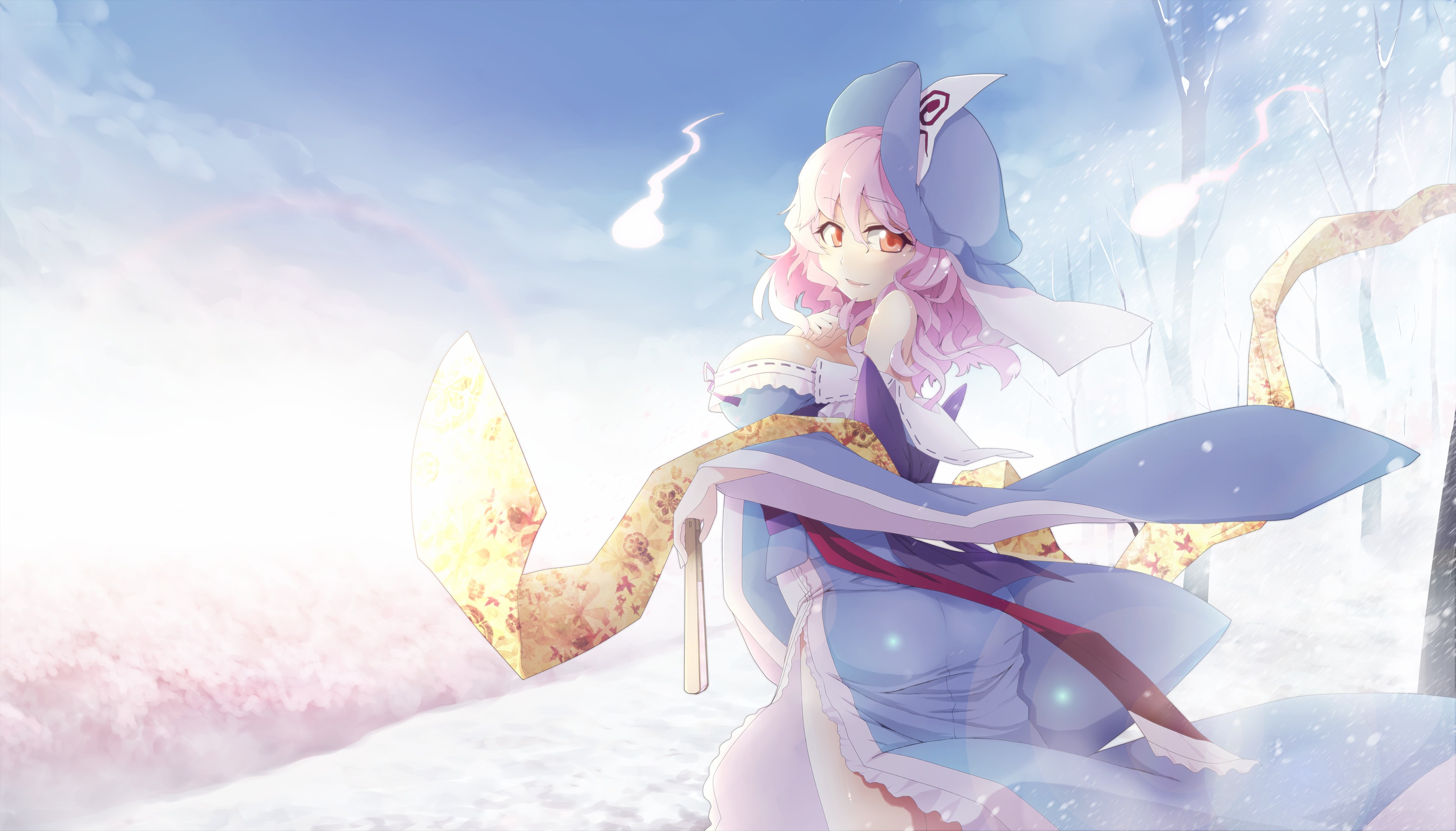 pink-haired girl in winter