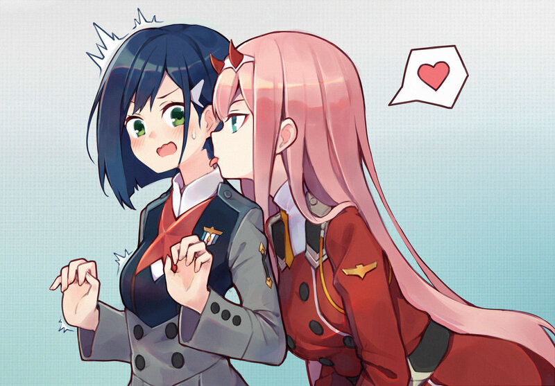 Pink-haired Girl Kissing Blue-haired Girl