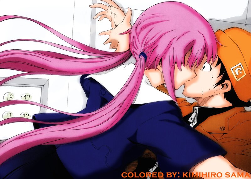 pink-haired girl kissing boy