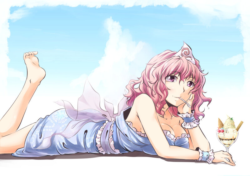 Pink-haired Girl Lying Down — Blue, Relaxed