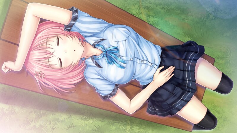 Pink-haired Girl Lying Down — Blue, Serene
