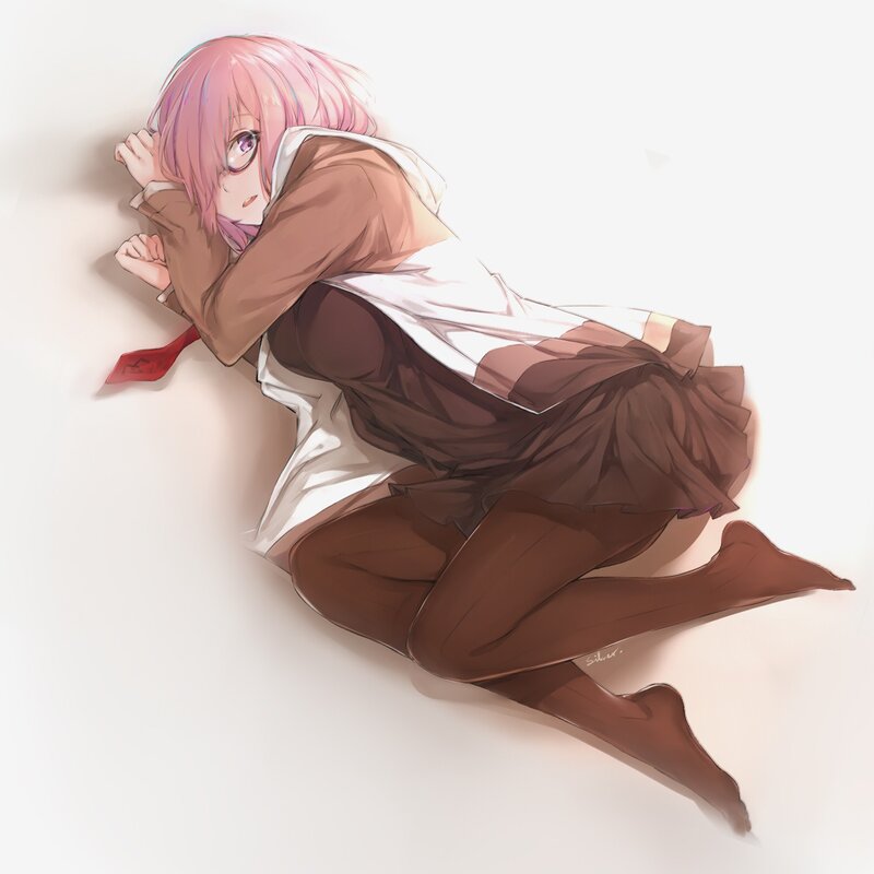Pink-haired Girl Lying Down — Brown