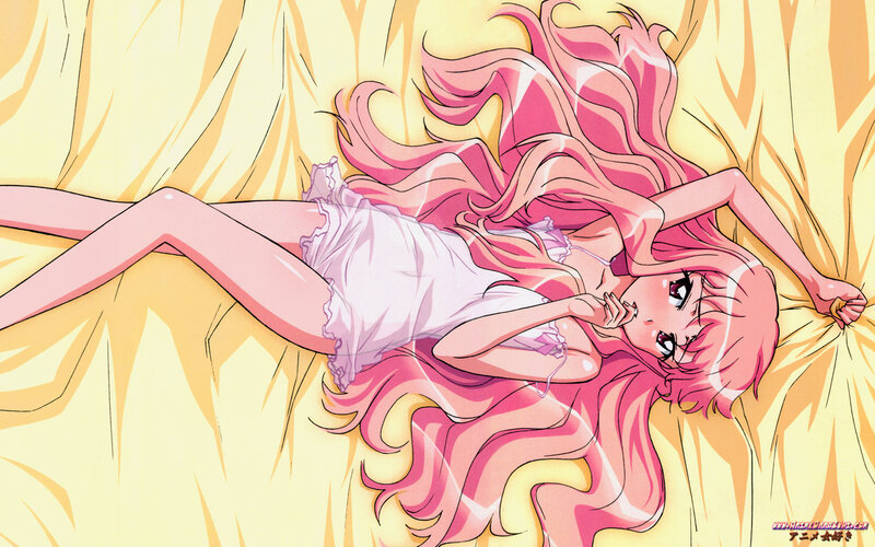 Pink-haired Girl Lying Down — Pink, Calm, Anime, Bed, Nightgown