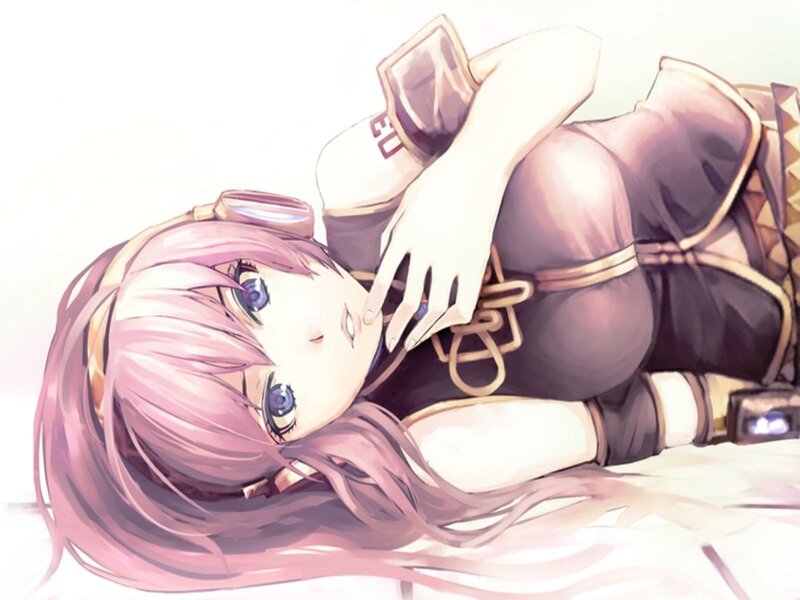 Pink-haired Girl Lying Down — Pink, Calm, Anime, Goggles