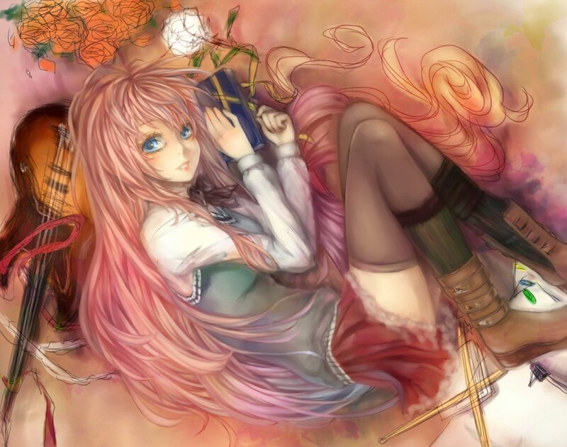 Pink-haired Girl Lying Down — Pink, Calm, Digital Art