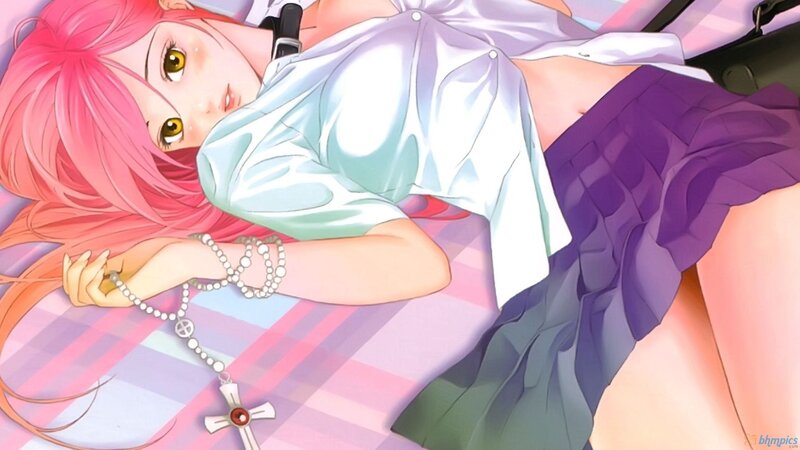 Pink-haired Girl Lying Down — Pink, Calm, Manga, Rosary