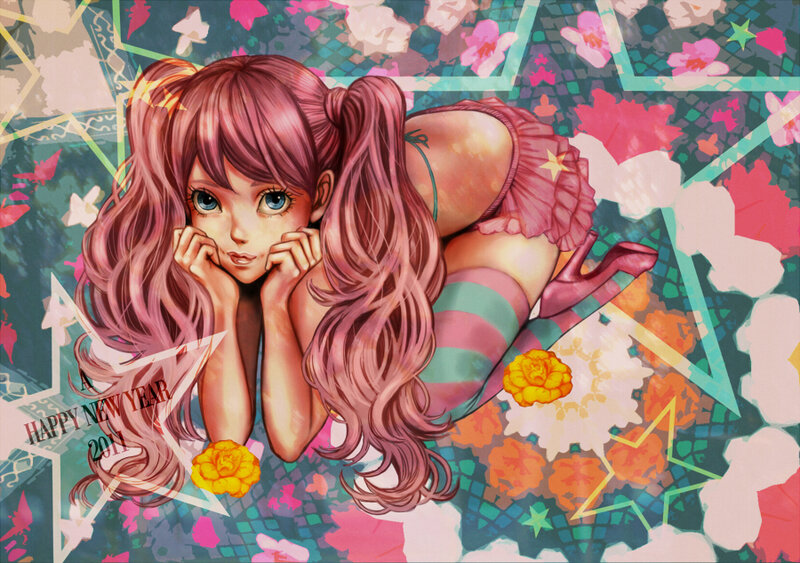 Pink-haired Girl Lying Down — Pink, Playful