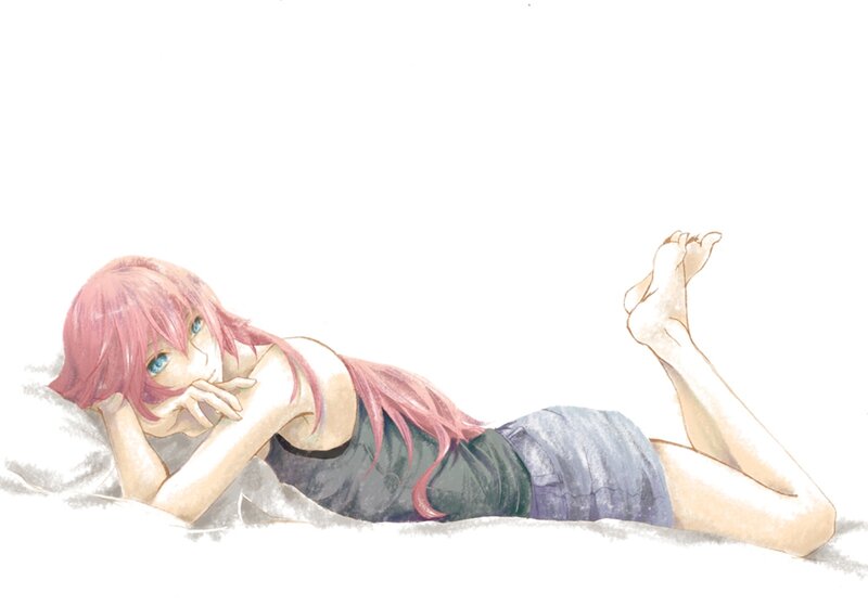 Pink-haired Girl Lying Down — Pink, Relaxed