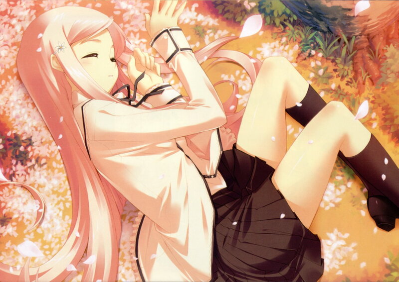 Pink-haired Girl Lying Down — Pink, Serene, Spring, Anime
