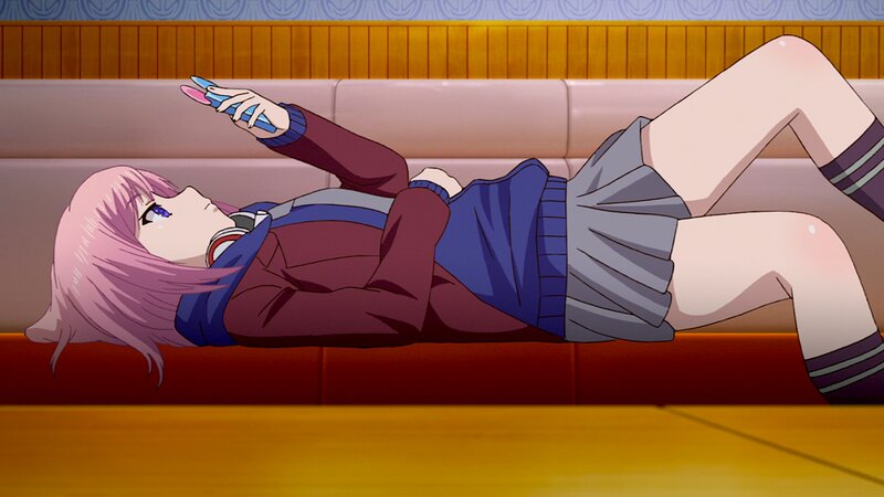 Pink-haired Girl Lying Down — Purple, Relaxed