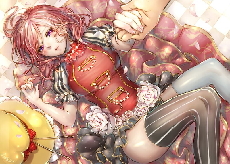 Pink-haired Girl Lying Down — Red, Calm, Anime