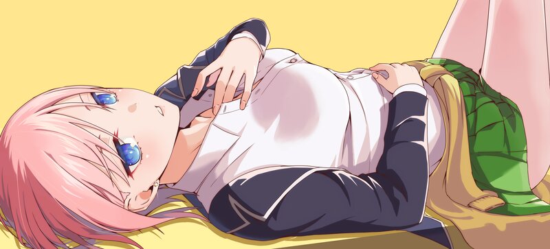 Pink-haired Girl Lying Down — Yellow