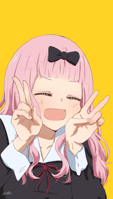 Pink-haired Girl Making Peace Signs — Yellow