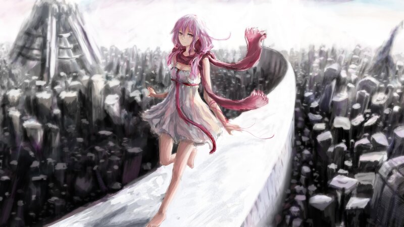 pink-haired girl on a bridge