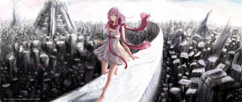pink-haired girl on a bridge