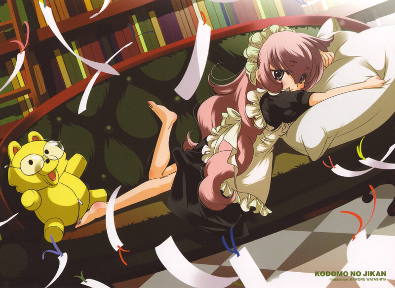 Pink-haired girl on a couch