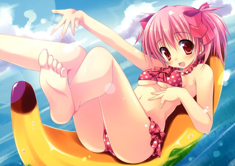 Pink-haired girl on banana float