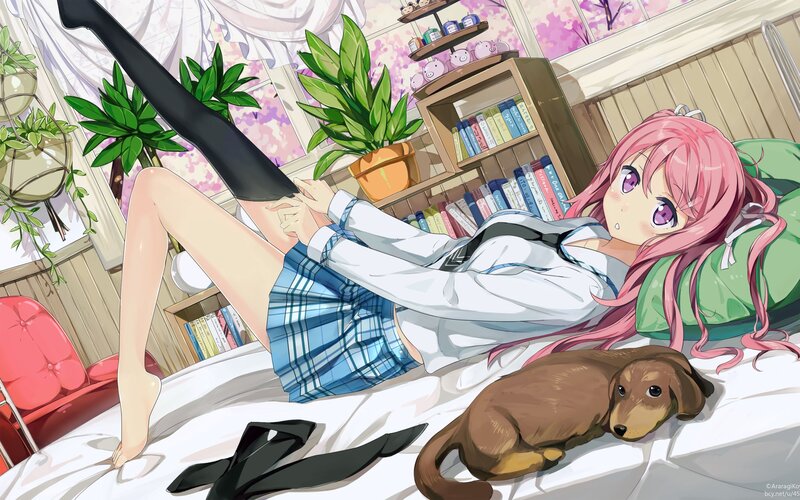 Pink-haired Girl on Bed — Pink, Calm, Spring