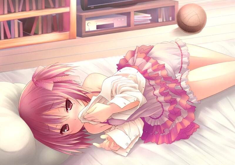 Pink-haired Girl on Bed — Pink, Calm