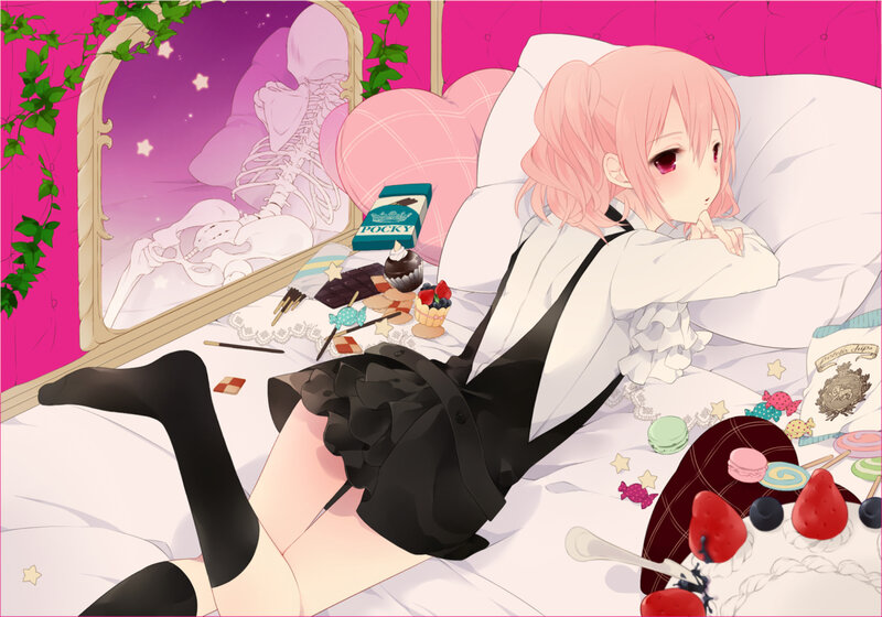 Pink-haired Girl on Bed — Pink, Dreamy