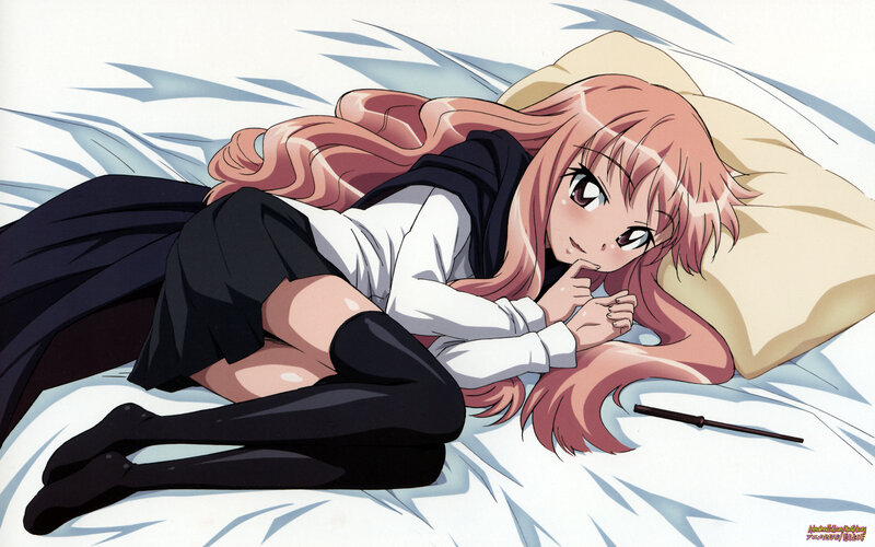 Pink-haired Girl on Bed — White, Calm