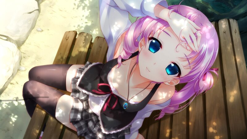 Pink-haired Girl on Bench — Purple, Serene