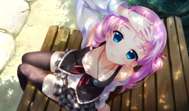 Pink-haired Girl on Bench — Purple