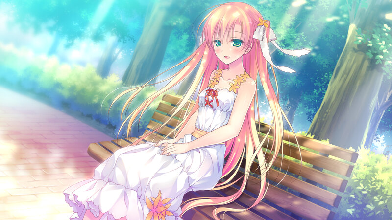 Pink-haired Girl on Bench — White