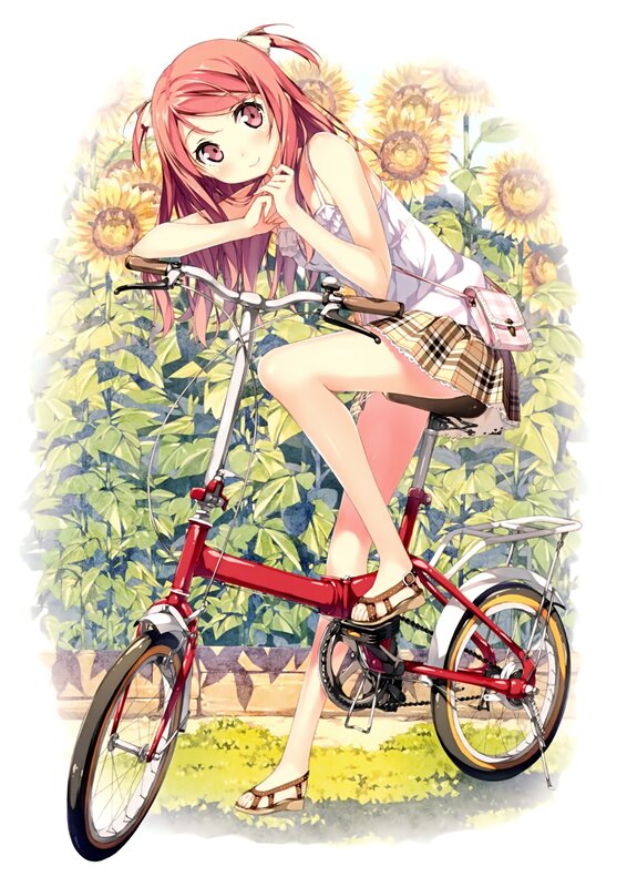 Pink-haired Girl on Bicycle — Red