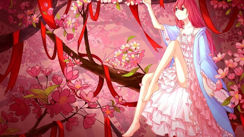 Pink-haired Girl on Branch — Pink
