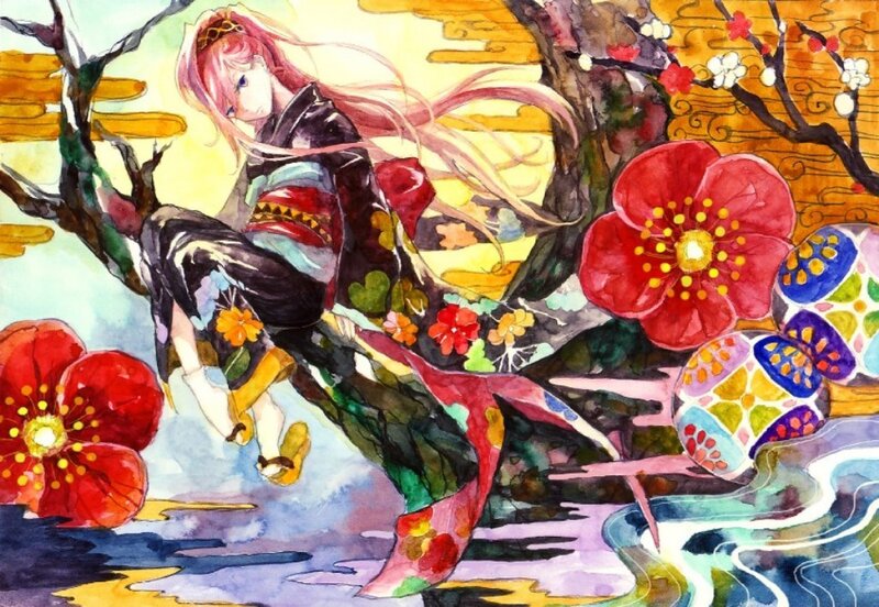 Pink-haired Girl on Branch
