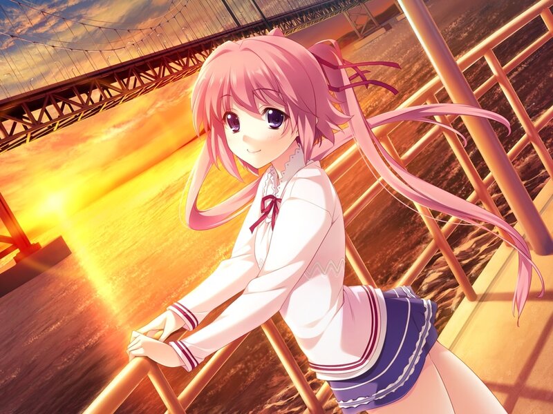 Pink-haired Girl on Bridge — Pink, Serene
