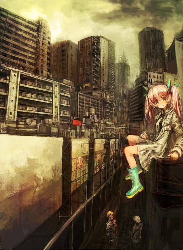 Pink-haired Girl on Building