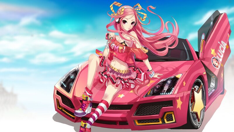 Pink-haired Girl on Car — Pink