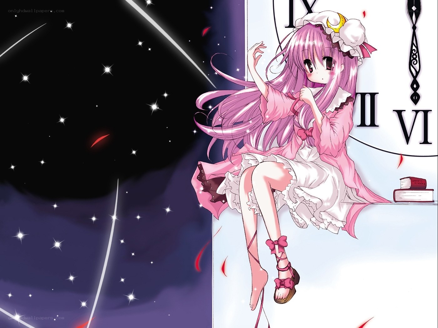 pink-haired girl on clock