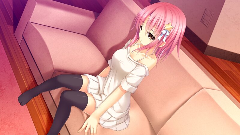 Pink-haired Girl on Couch — Pink, Calm