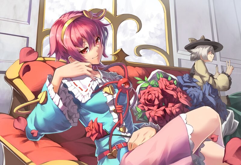 Pink-haired Girl on Couch — Pink, Relaxed, Anime, Roses