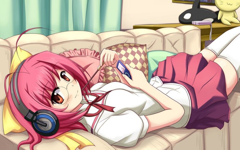 Pink-haired Girl on Couch — Pink, Relaxed